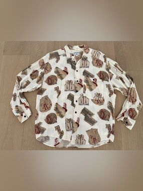 Otto Kern vintage cream viscose printed shirt